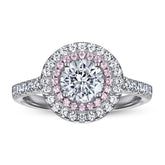 Round Zircon Double Soleste Halo Silver Ring